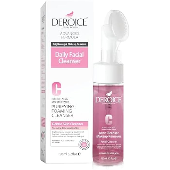 DEROICE Acne Foaming Cleanser | Makeup Remover and Daily Face Wash | Brightening Facial Cleanser With Vitamin C | with Brush 150ml - Image 1